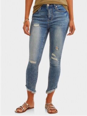 Seven7 Dark Blue Distressed Ankle Crop Jeans